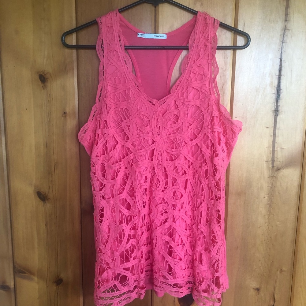 Coral crocheted racer back tank